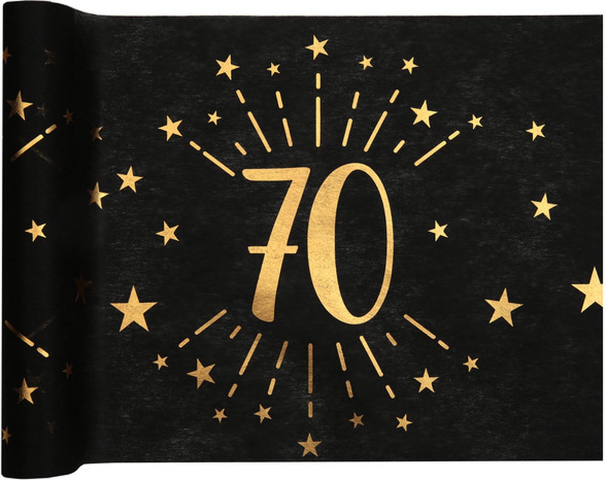 Tafelloper 70 jaar verjaardag - 30 x 500 cm - op rol - zwart/goud - Feestartikelen