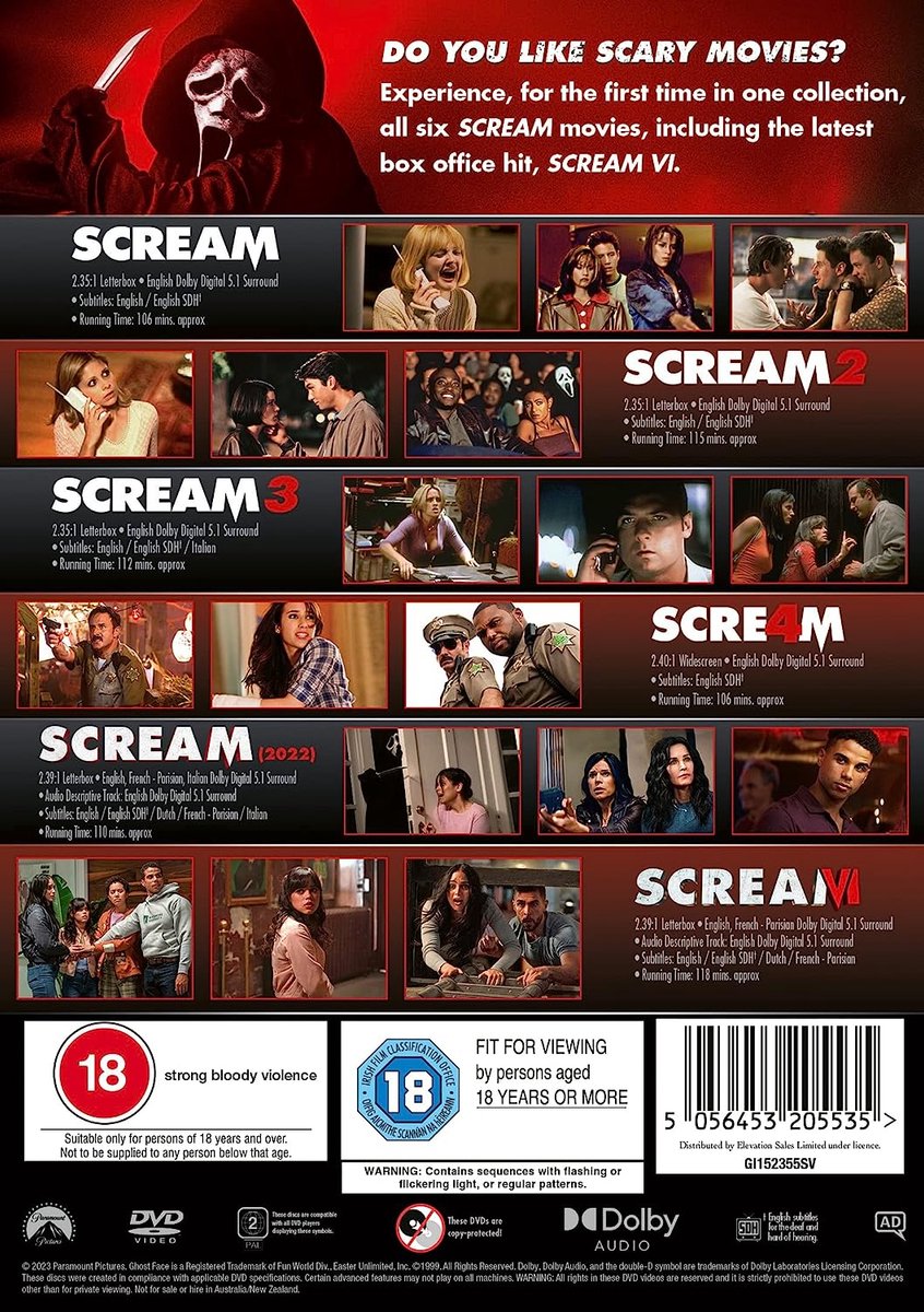 Scream DVD Box Set 1-6 - Horror movie collectie - Import zonder NL