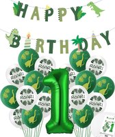 Ballon numéro 1 an - Dinosaurus - Dino Mega package Ballons et guirlande de fête - Vert - Ballon à l'hélium - Snoes
