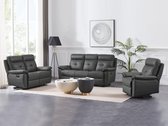 3- en 2-zits-relaxbank en relaxfauteuil van grijs leer VINETA L 200 cm x H 101 cm x D 92 cm