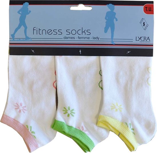 Dames enkelkousen fitness fantasie fleur09 - 6 paar gekleurde sneaker sokken - 36/41