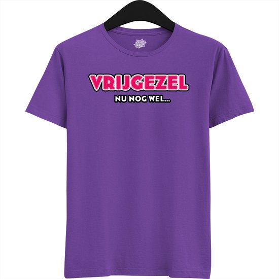 Vrijgezel Nu Nog Wel | Vrijgezellenfeest Cadeau Vrouw - Bride / To Be Bachelor Party - Grappig Bruiloft Shirt Bruid - T-Shirt - Unisex - Dark Purple - Maat L