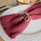 Serviettes en tissu 100 % coton faites à la main avec franges, lot de 4, serviettes en coton 17,7 x 17,7 pouces serviettes de table réutilisables serviettes de table lavables en tissu pour mariage (rouge vin)
