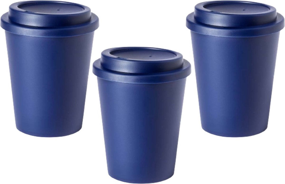 OneTrippel - Herbruikbare koffiebekers - 3 stuks - 300 ml - Duurzame Koffiebeker - Coffee to go - Beker To Go - Gecertificeerd food grade kunststof - Blauw