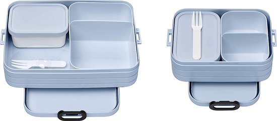 2-delige Bento lunch boxenset klein / groot Take A – broodtrommel met vakken, geschikt voor maximaal 4 of 8 boterhammen, TPE/pp/abs, 0 mm Nordic Blue/lichtblauw
