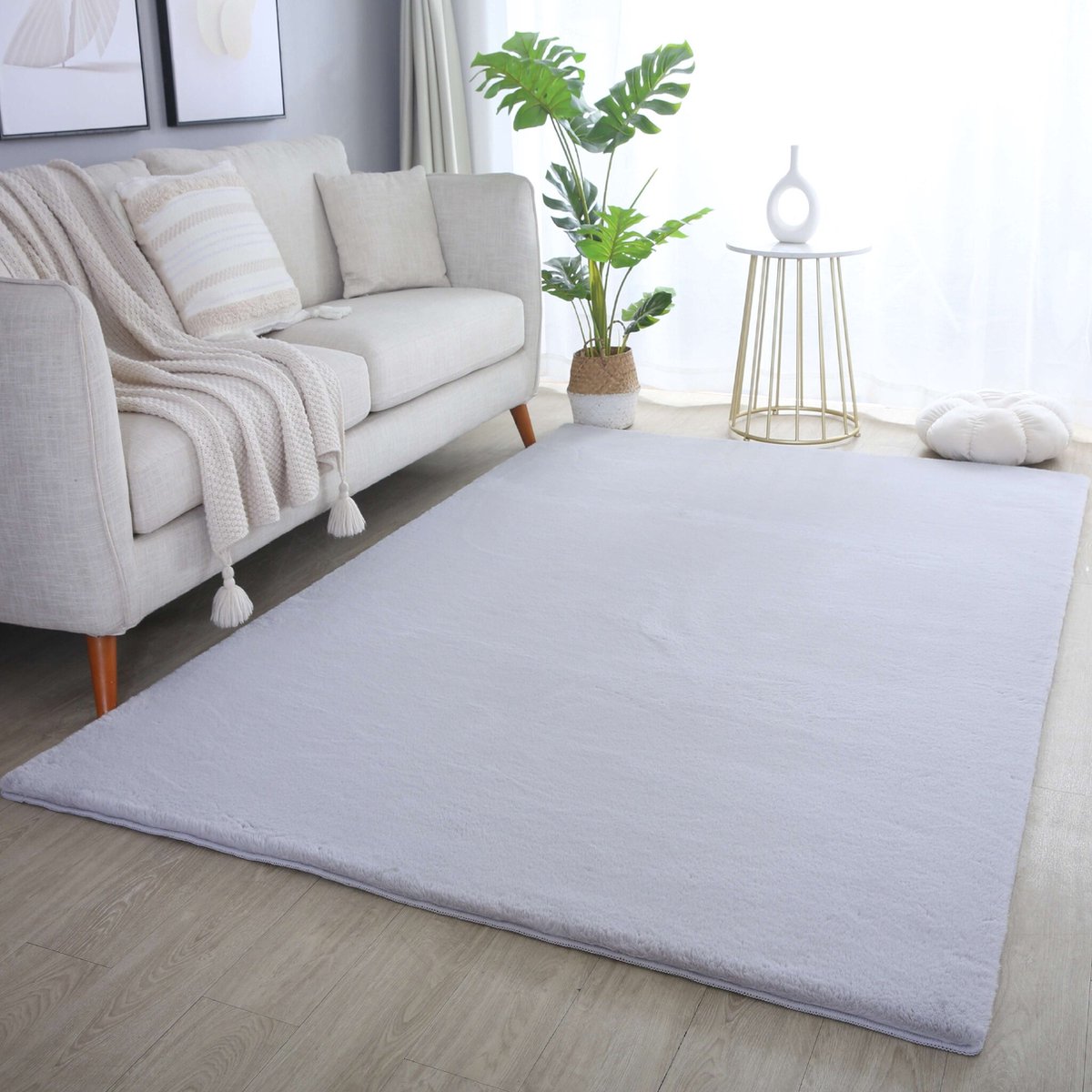 Flycarpets Teresa Hoogpolig Fluffy Vloerkleed - Zilver - 160x230 cm