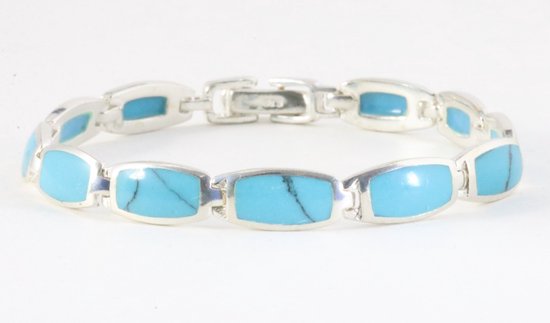Hoogglans zilveren armband met blauwe turkoois