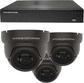 Draadloze Camerabeveiliging - Sony 5MP - 2K QHD - Set 3x Dome - Zwart - Binnen & Buiten - Met Nachtzicht - Incl. Recorder & App