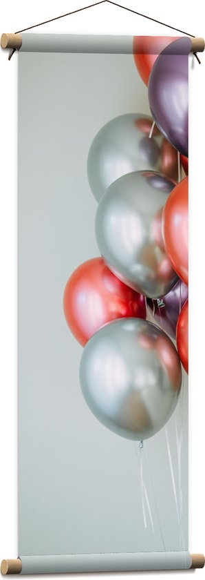 Textielposter - Ballonnen - Metallic - Rood - Paars - Zilver - 30x90 cm Foto op Textiel