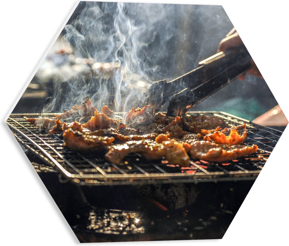 PVC Schuimplaat Hexagon - Barbecue - Kool - Rook - Tang - Vlees - Bakken - Eten - Buiten -