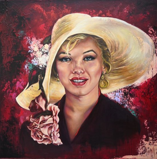 Peinture sur Glas Marilyn Monroe avec chapeau - Impression d'art sur verre acrylique - 120 x 120 - Art sur verre - myDeaNA