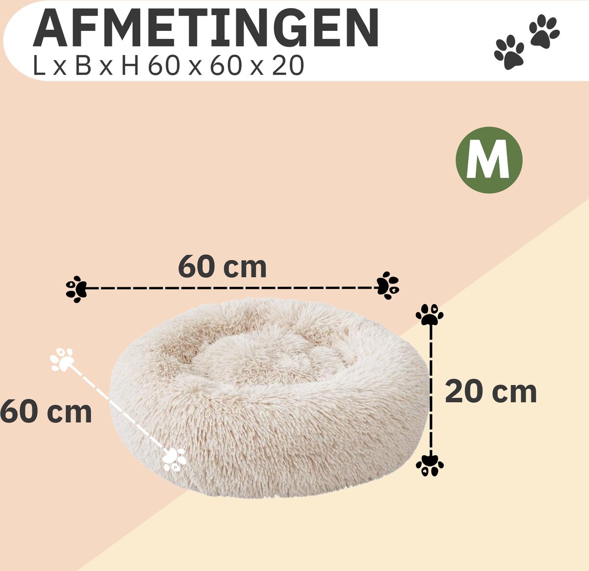 Donut Hondenmand - Kattenmand - Maat M - 60cm (ligvlak van 45cm) - Beige - Fluffy en Wasbaar thumbnail 4