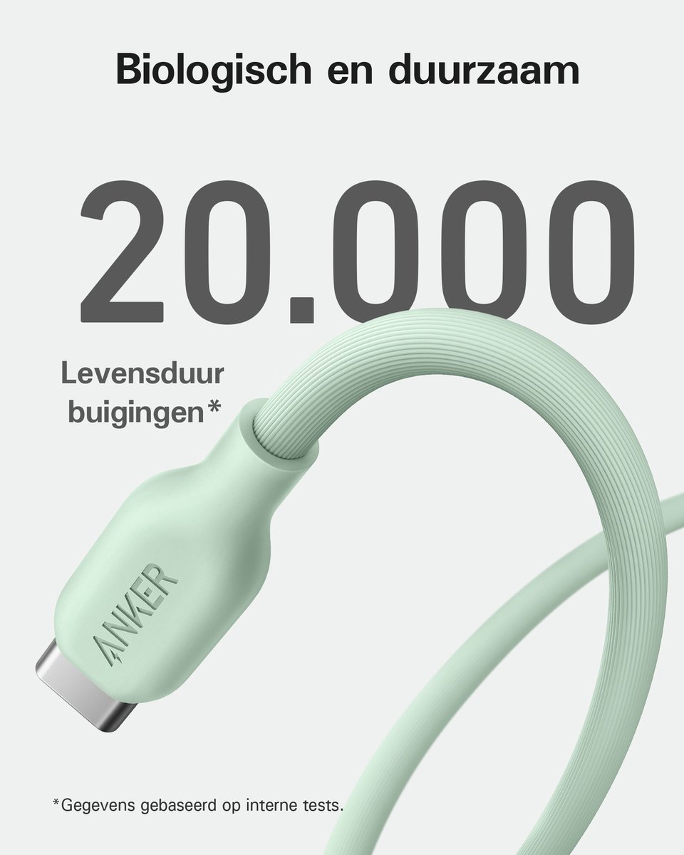 USB-C naar USB-C kabel 180 cm 100W snelladen biologisch duurzaam compatibel MacBook iPad Samsung - Afbeelding 3