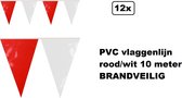 12x PVC vlaggenlijn rood-wit 10 meter BRANDVEILIG - Themafeest Gala festival verjaardag evenement party Brandveilig keurmerk