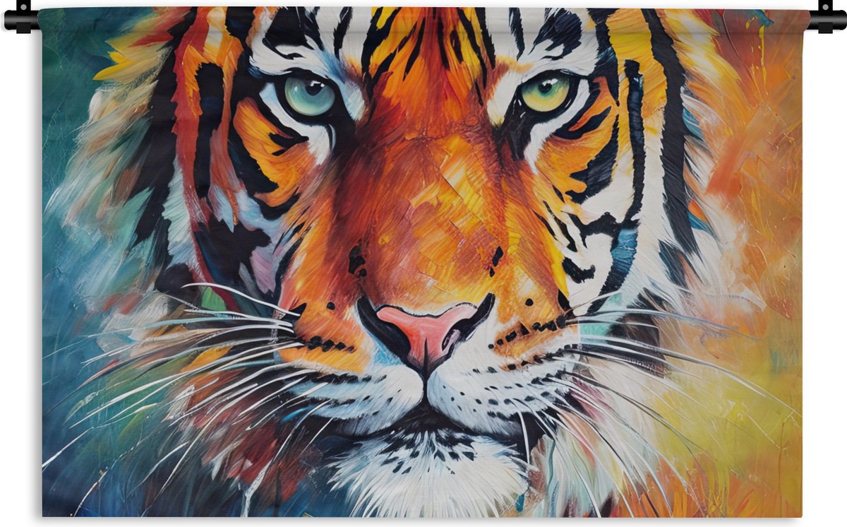 Wandkleed - Wanddoek - Tijger - Dieren - Olieverf - Kunst - 180x120 cm - Wandtapijt
