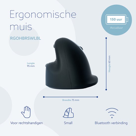 R-Go HE Mouse - Souris ergonomique - Grand (Longueur de la main au-dessus  185mm) - Gaucher - sans fil - Gauche - Conception