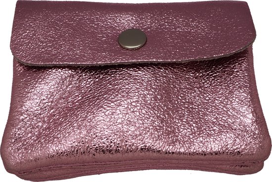 Bijoutheek Portefeuille pour femme en cuir italien métallisé Rose