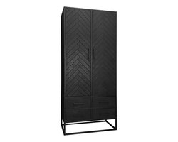 Kabinet kast Daan - Kabinet kast mangohout - Vakkenkast zwart 200 cm