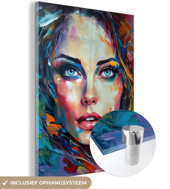 MuchoWow® Peinture sur verre 30x40 cm - Peinture sur verre acrylique - Visage - Femme - Peinture à l'huile - Coloré - Art - Photo sur verre - Peintures