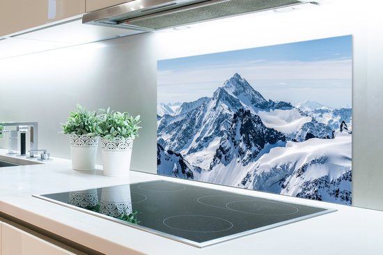 Spatscherm keuken 80x55 cm - Kookplaat achterwand Bergen - Sneeuw - Winter - Natuur - Landschap - Muurbeschermer - Spatwand fornuis - Hoogwaardig aluminium