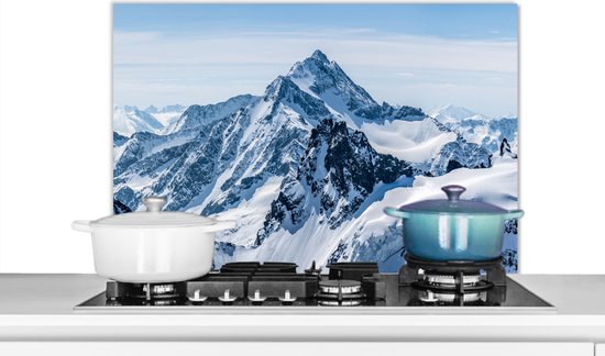 Spatscherm keuken 80x55 cm - Kookplaat achterwand Bergen - Sneeuw - Winter - Natuur - Landschap - Muurbeschermer - Spatwand fornuis - Hoogwaardig aluminium