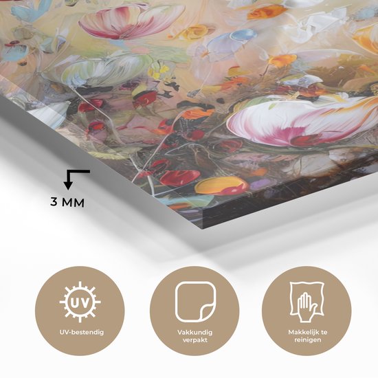 Peinture sur verre fleurs - Art - Nature - Peinture à l'huile - Photo sur verre - Décoration de chambre - Peintures sur verre - Tableaux de salon - 30x40 cm - Plaque de verre - Décoration murale - Décoration murale - Chambre