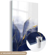 MuchoWow® Peinture sur verre 120x180 cm - Peinture sur verre - Marbre - Blauw - Aspect marbre - Or - Texture - Photo sur verre acrylique - Peintures