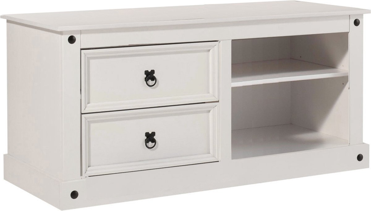 Mexico|Lowboard met 2 laden en 2 open vakken in Pine White