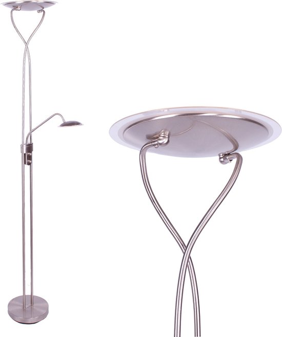 Verstelbare led staande leeslamp Empoli | 2 lichts | grijs / staal | glas / metaal | 180 cm hoog | Ø 25 cm | staande lamp / vloerlamp | dimfunctie | modern design