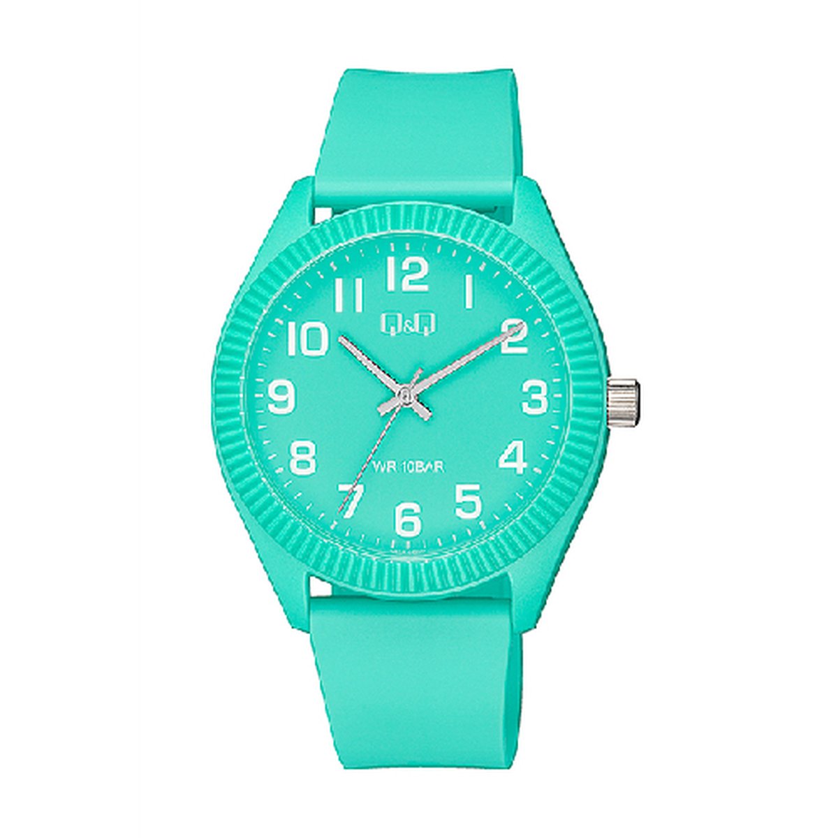 QQ V12A-012VY - Horloge - Sport - Analoog - Unisex - Plastic band - Rond - Kunststof - Cijfers - Turkoois Groen - Wit - 10 ATM