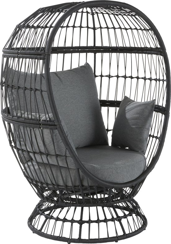 NATERIAL - Tuinfauteuil JUNO - Rieten fauteuil met kussen - 360° draaibaar - Verwijderbare waterafstotende kussens - 97 x 113 x 147 cm - Polyrattan - Staal - Donkergrijs - Rotan fauteuil