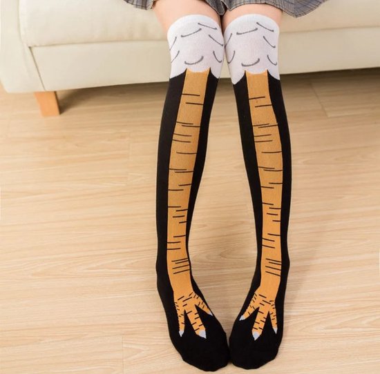 Kippensokken zwart - Chicken leg socks - grappig - sport sokken - kip sokken - hoge sokken - kniekousen - cadeau - kado - verkleed - Carnaval