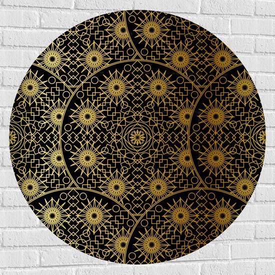 Muursticker Cirkel - Borden met Gouden Geometrische Print - 100x100 cm Foto op Muursticker