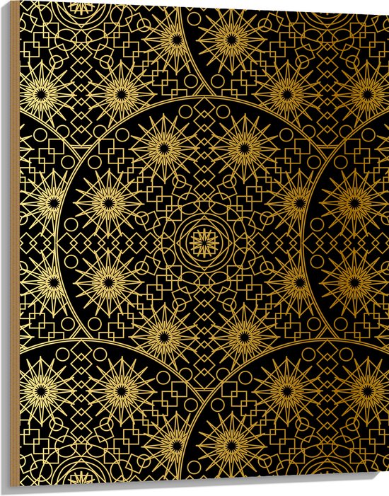 Hout - Borden met Gouden Geometrische Print - 75x100 cm - 9 mm dik - Foto op Hout (Met Ophangsysteem)