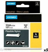 Laminated Tape for Labelling Machines Rhino Dymo ID1-12 12 x 3,5 mm Black White Self-adhesives (5 Units)