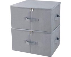 Dust proof Attic Shelf Clothes Storage Boxes with Zip Lid, Breathable Collasible Bins for Seasonal Garment Organizer, Light Gray, 2 pcs