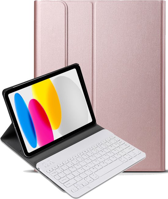 Rosé gouden iPad hoes met geïntegreerd wit toetsenbord