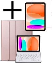Hoesje Geschikt voor iPad 2022 Hoesje Toetsenbord Hoes Met Screenprotector - Hoes Geschikt voor iPad 10 Keyboard Case Book Cover - Rosé goud