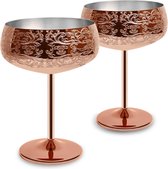 Martini cocktailglas met 2 cocktailprikkers, wijnglazen, roestvrij staal, 400 ml, 2 stuks (roségoud)