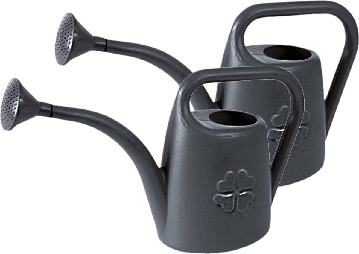 Set van 2x stuks kunststof bloemen/planten gieter met broeskop/sproeikop antraciet 4,5 liter - Gieters voor buiten