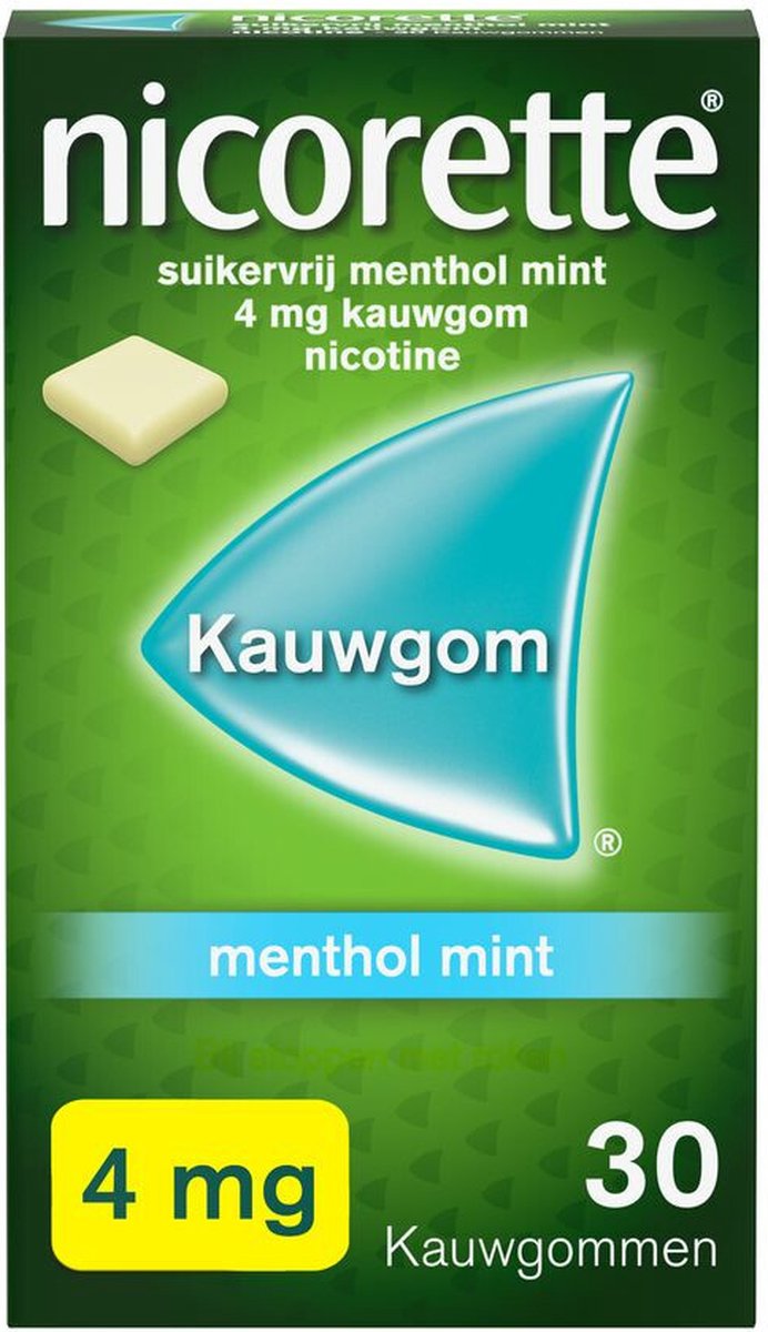 Nicorette Suikervrij Kauwgom Menthol Mint 4mg - 3 x 30 stuks