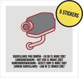Pictogram/ stickers | Camerabewaking Wetgeving maart 2007 | 15 x 15 cm | 4 talen | NL/ FR/ ENG/ DE | Wettelijk verplicht | CCTV | Législation sur la surveillance par caméra Mars 2007 | Nederlands | Engels | Frans | Duits | Grijs | 5 stuks