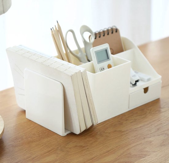 Bureau Organizer – Pennenhouder – Pennenbak – Kleur Wit/Eierschaalgeel– Lichte Kunststof - Opbergsysteem – Bureau Accessoires – Uittrekbaar Gedeelte – Afmetingen 21 cm... - Afbeelding 3