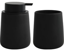 MSV Zeeppompje en drink/tandenborstel beker - badkamer set Malmo - keramiek - zwart