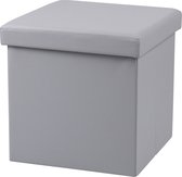 Urban Living Poef Leather BOX - hocker - opbergbox - lichtgrijs - PU/mdf - 38 x 38 cm - opvouwbaar