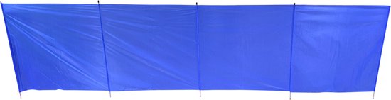 Blauw windscherm, 2,25 x 0,5 meter, staand met palen.
