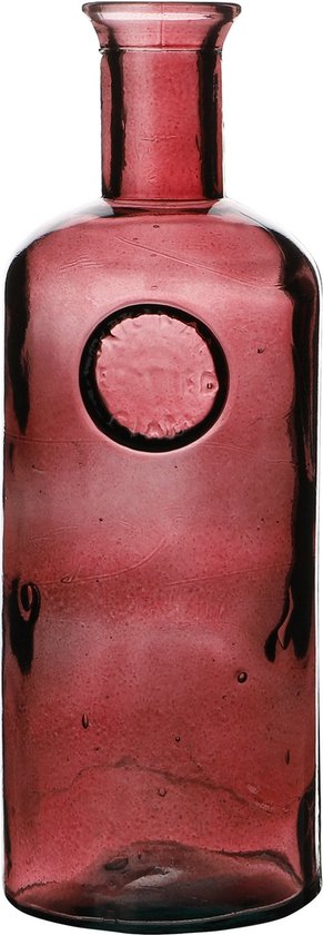 Natural Living Bloemenvaas Olive Bottle - robijn rood transparant - glas - D13 x H35 cm - Fles vazen