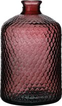 Natural Living Bloemenvaas Scubs Bottle - robijn rood geschubt transparant - glas - D18 x H31 cm - Fles vazen