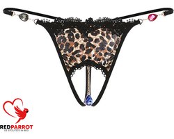 Luipaard string van Open kruis | Design slip | Versieringen diamant | Maat S/M | Goede kwaliteit | Erotische vrouwen ondergoed | Sexy
