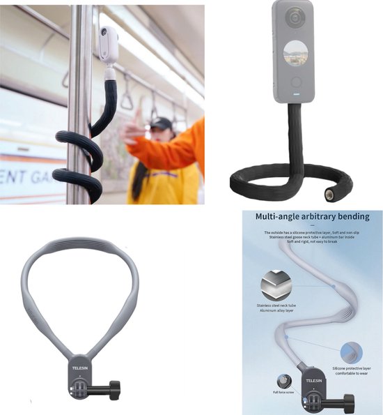 NEWFUN Houder voor videocamera, accessoires voor Insta360 X4, motorfiets kit, 360 graden rotatie, dubbele klem, compatibel met meerdere apparaten